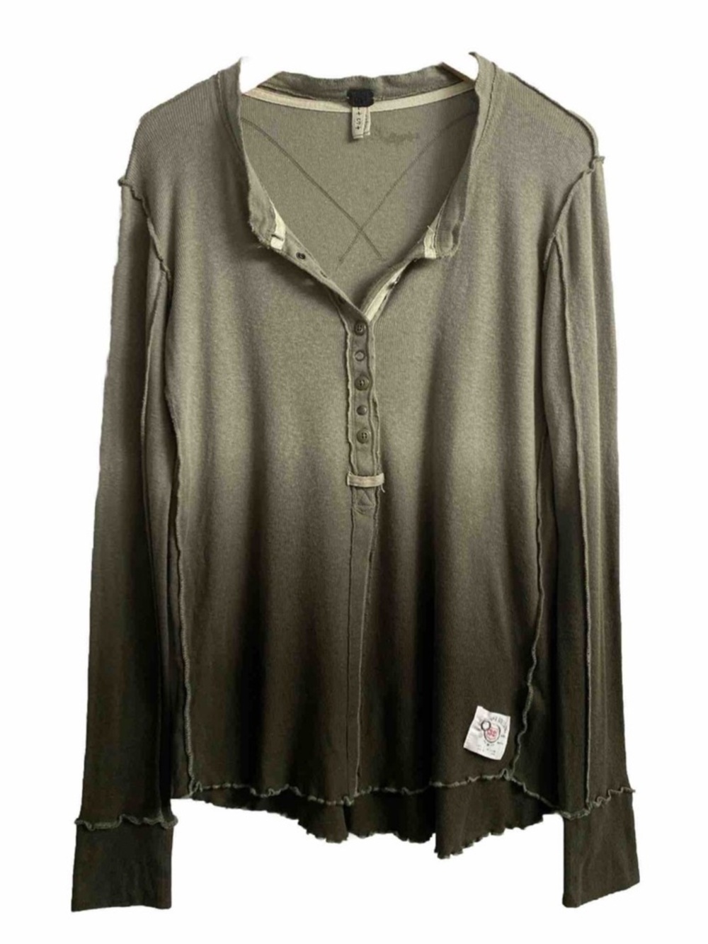 We the FREE PEOPLE GREY BLACK OMBRÉ LONG SLEEVE LINEN COTTON HENLEY MEDIUM - Picture 7 of 7